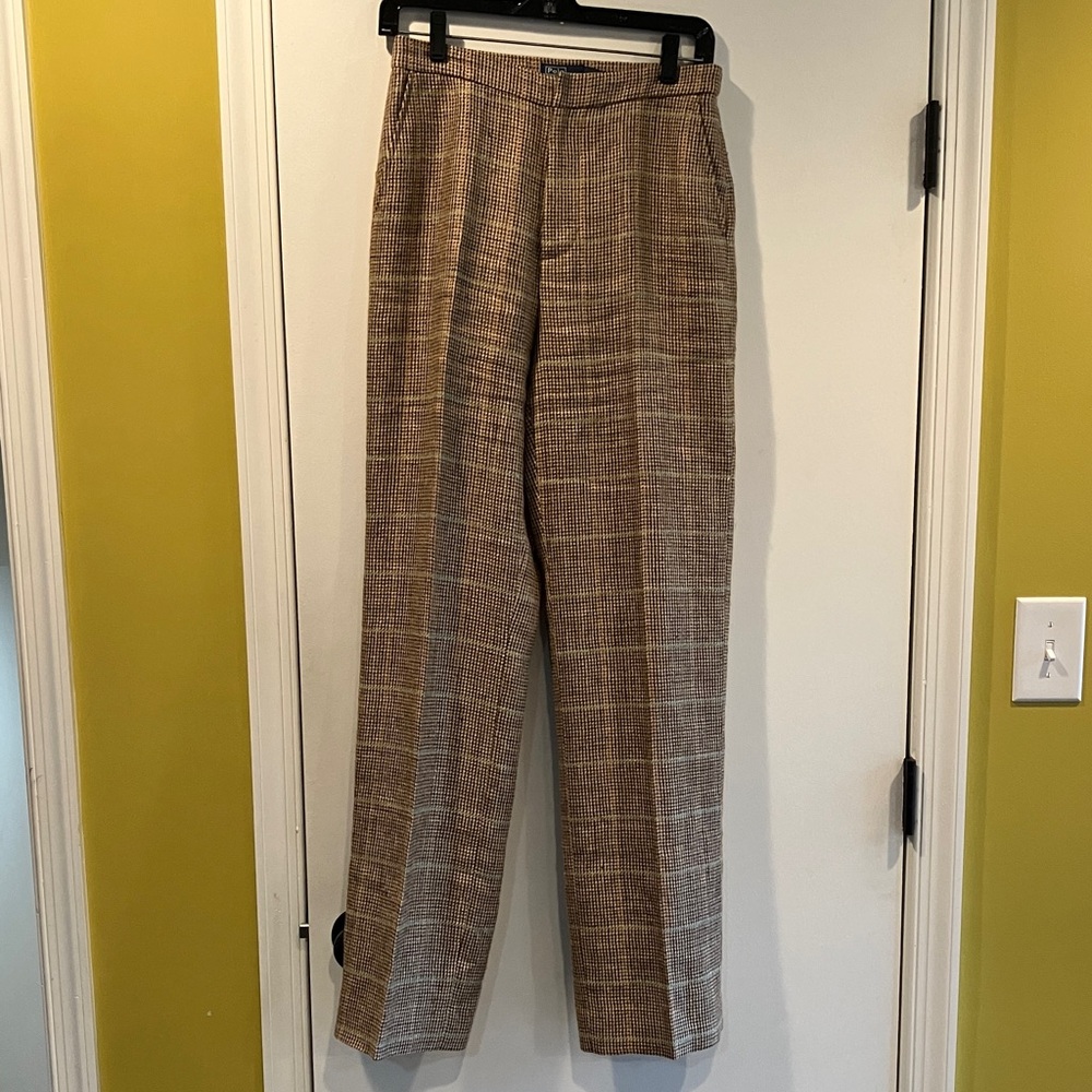 Polo Ralph Lauren linen silk houndstooth straight leg trousers - Picture 3 of 10